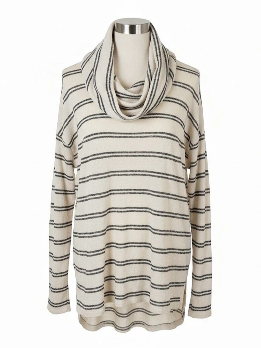 Maurices Striped Cowl Neck Sweater in Cream & Black Size Large